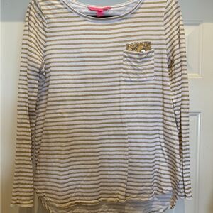 Lilly Pulitzer Gold and White Striped Long Sleeve Top